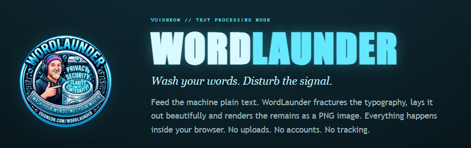 WordLaunder logo and introduction: Wash your words. Disturb the signal.